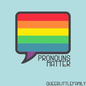 a speech bubble with a pride flag inside with the words pronouns matter inside for International Pronouns Day.